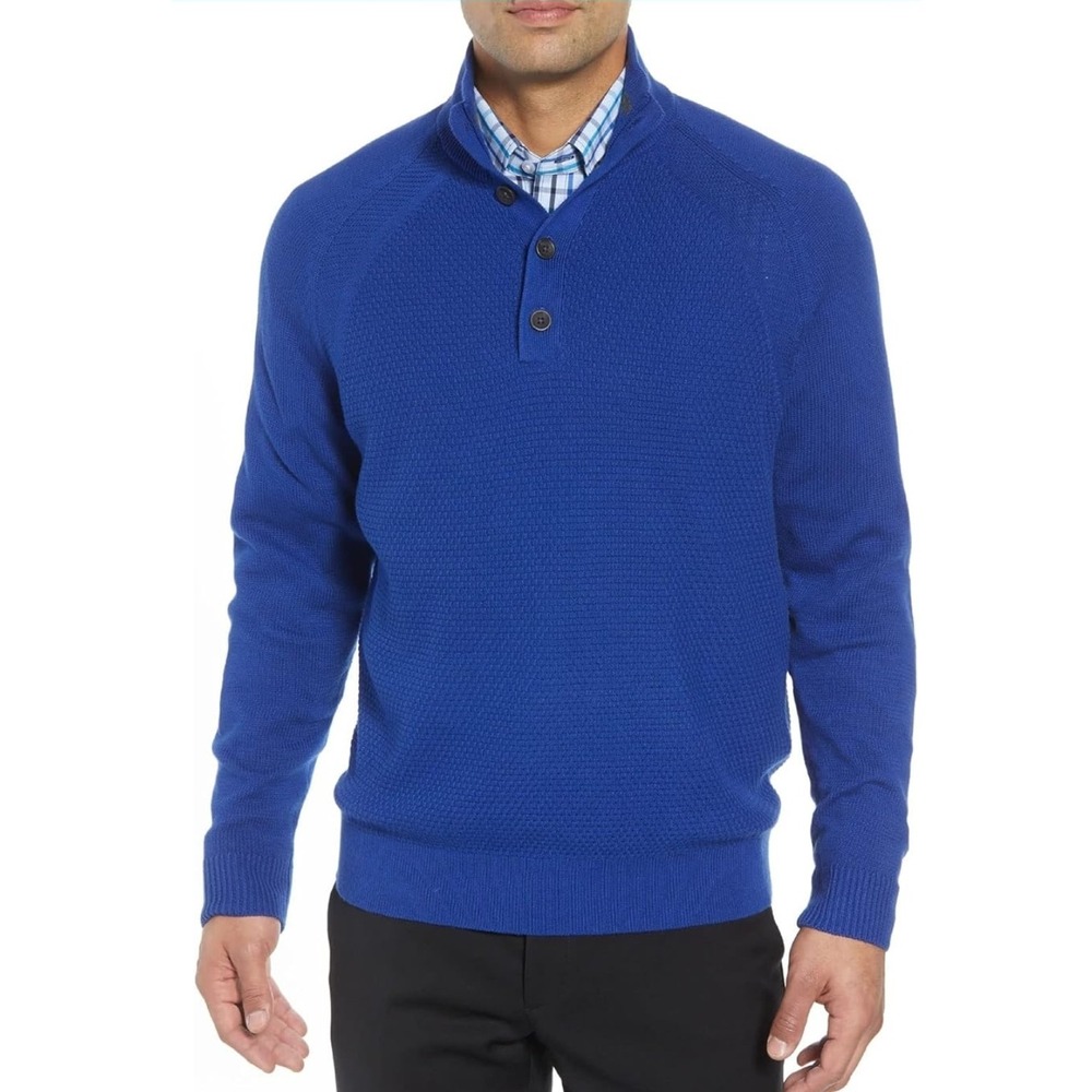 Cutter‎ & Buck Mens Soft Textured Yarn Reuben Button Mock Long Sleeve Sweater L